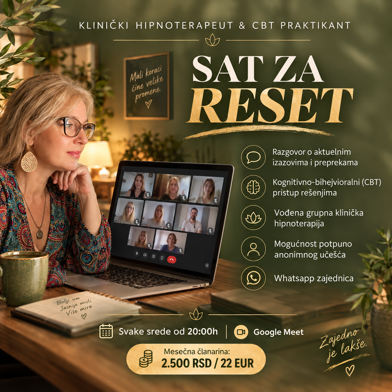 SAT ZA RESET : Mesečna zajednica podrške i praktičnih rešenja za miran um
